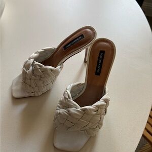Ivory Braided High Heel Mules